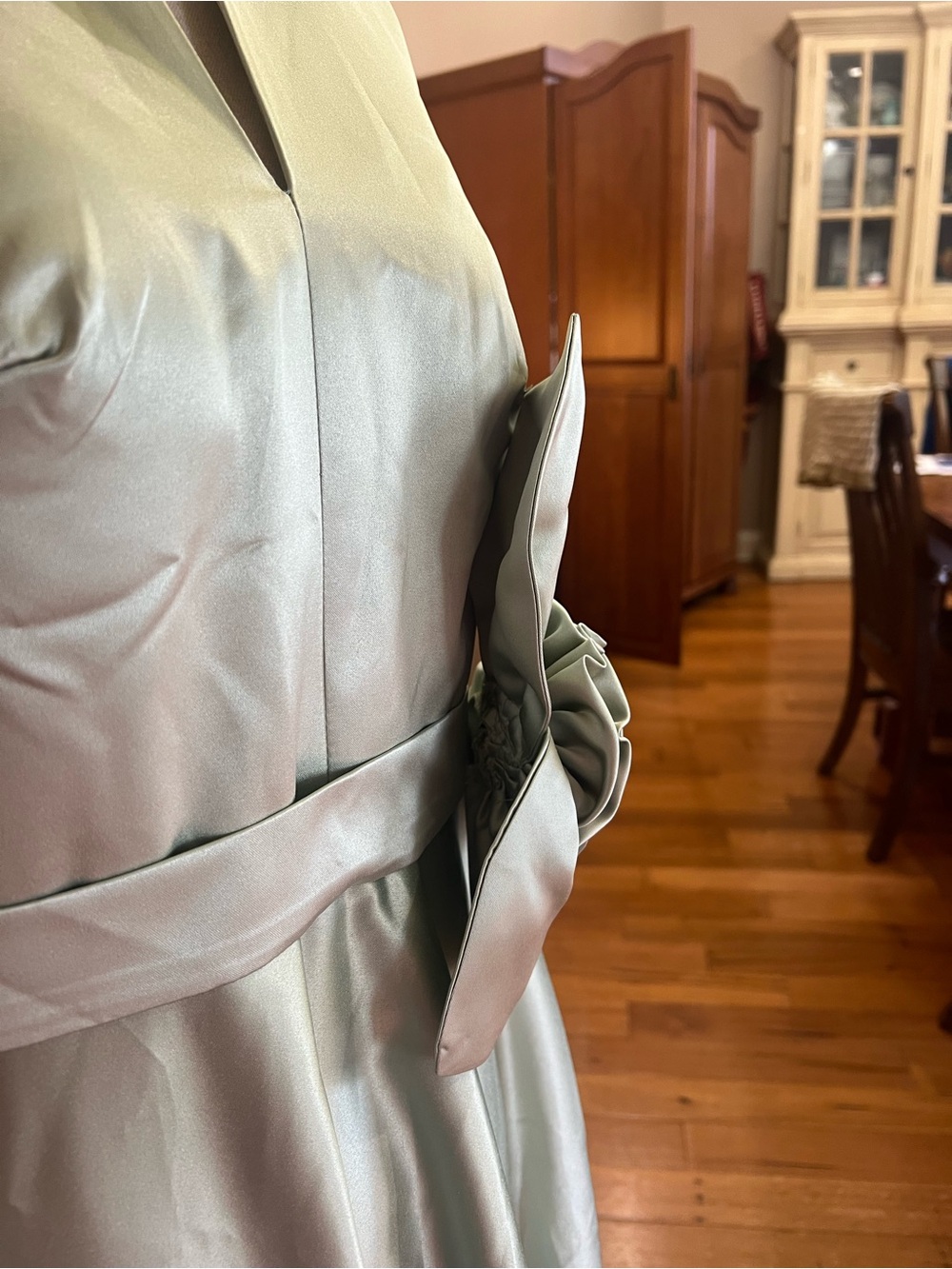 Sage Green Midi Dress with Rose Waist Detail - Picture 7 of 14